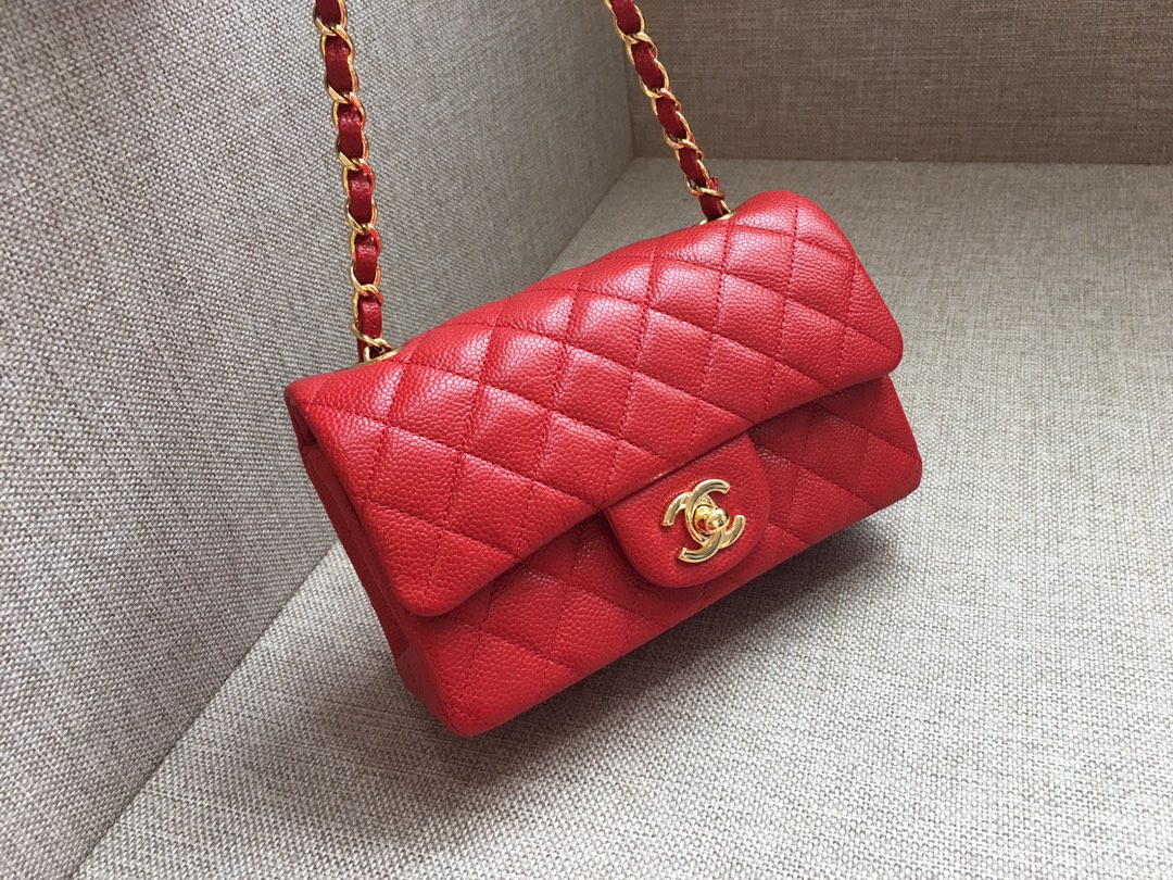 Small Classic Flap Caviar Bag A01116 Red/Gold